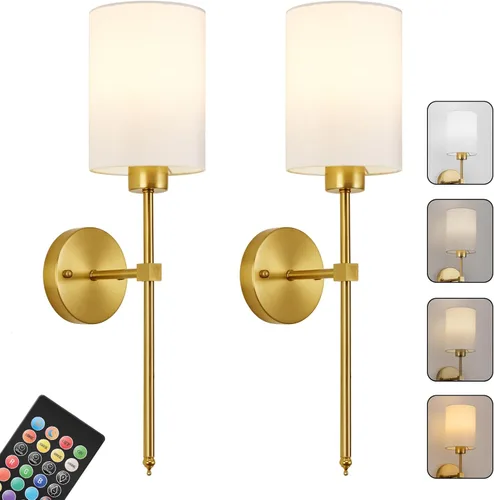 Miniatura 23 de Juego de Dos Apliques de Pared a Batería, Luz de Pared Inalámbrica Recargable con Control Remoto, Regulable, Luz Ámbar/Blanco Cálido/Blanco Negro