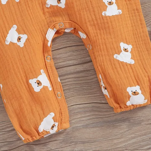 Miniatura 4 de Enterizo de una pieza para bebé recién nacido de lino y algodón con botones y estampado solar para bebé