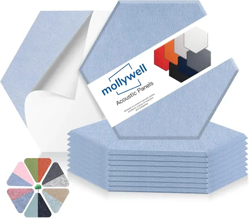 Miniatura 43 de Mollywell Paneles acústicos hexagonales, de alta densidad, insonorizantes, azulejos de fieltro decorativos para reducción de ruido para techos