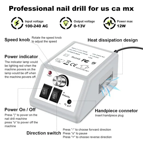 Miniatura 2 de LAVAED Kit de máquina de taladro de uñas eléctrico profesional, vibración de bajo ruido con brocas de uñas y bandas de lijado para taladro de uñas