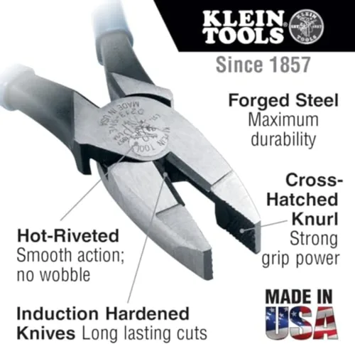 Miniatura 2 de Klein Tools D20009NEGLW Alicates de Corte Lateral para Electricistas, Fabricado en EE. UU., Corta ACSR, Tornillos, Clavos, Alambre Duro, Alicates