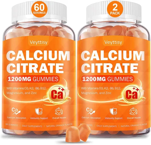 Calcio 1200 mg con suplemento de vitamina D3 para adultos – Gomitas de calcio con 5000iu Vitamina D3, K2, B6, B12, magnesio y zinc – Suplemento de
