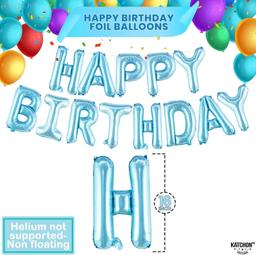 Miniatura 4 de KatchOn, Pancarta de Globos de Feliz Cumpleaños Azul Claro - 16 Pulgadas Cartel de Feliz Cumpleaños Decoración de Cumpleaños para Niños, Niñas