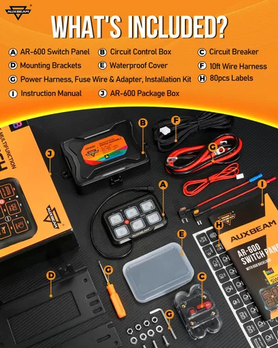 Miniatura 8 de Auxbeam Panel de interruptores de 6 bandas Bluetooth AR-600 RGB con botón grande, interruptor auxiliar con interruptor de palanca momentáneo