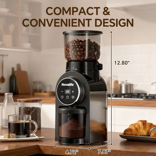 Miniatura 8 de Molinillo de café eléctrico, molinillo de granos de café con rebabas con 30 ajustes de molienda, molinillo de muelas para uso doméstico, pantalla