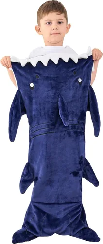 Softan Manta de tiburón para niños, franela suave, juguetes para niños, manta de forro polar con cola de tiburón, azul oscuro, cálida y suave,