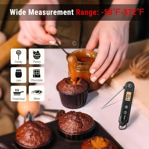 Miniatura 3 de ThermoPro Termómetro digital de lectura instantánea para carne para asar a la parrilla, termómetro impermeable para alimentos de cocina con Negro