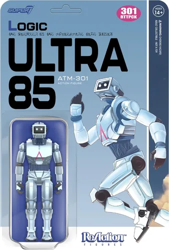 Super7 Reaction Figure Logic ATM-301 (Azul) - Figura de acción Logic de 3.75" - Coleccionables clásicos de ciencia ficción y hip hop y juguetes retro