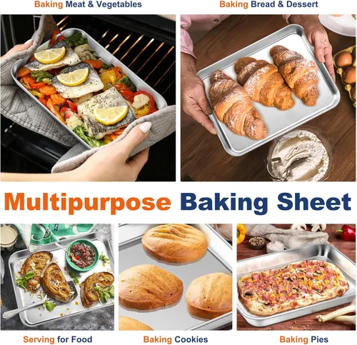 Miniatura 7 de P&P CHEF Bandeja para hornear galletas de 10.5 pulgadas, bandeja de acero inoxidable para cocina, utensilios para horno para múltiples usos, aspecto