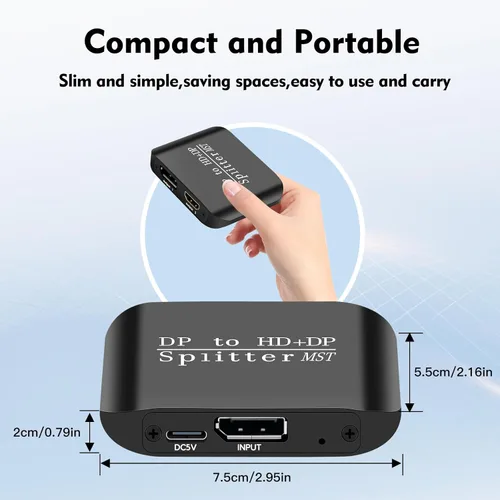 Miniatura 7 de Adaptador divisor DisplayPort a HDMI + DisplayPort compatible con modo extendido/espejo MST, 4K @60Hz DP a DP + salida HDMI 4K, concentrador