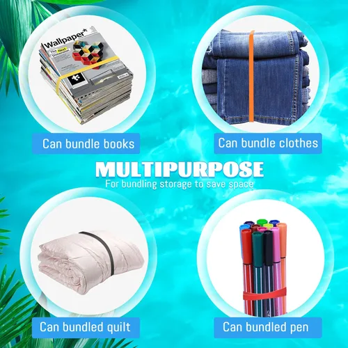 Miniatura 4 de Paquete de 6 bandas de toalla para silla de playa, bandas de goma resistentes al viento para toallas de playa, soporte de silicona elástico colorido