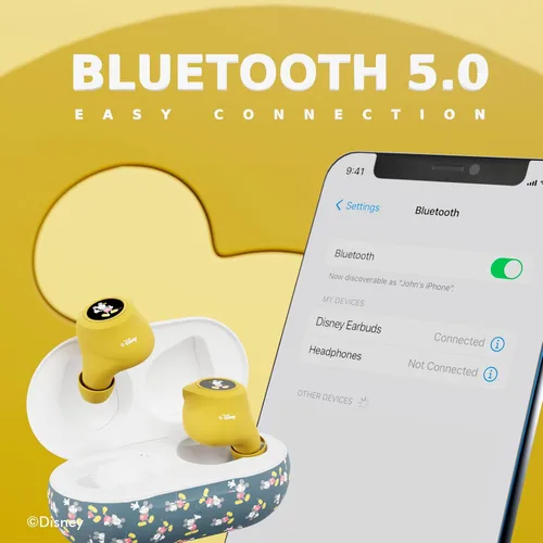 Miniatura 6 de Auriculares Bluetooth Disney Mickey Mouse con estuche de carga - Auriculares inalámbricos Bluetooth con micrófono incorporado y 30 horas