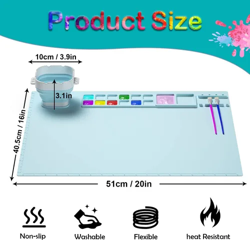 Miniatura 5 de Tapete de silicona para manualidades, tapete de pintura de silicona de 20 x 16 pulgadas con taza, hoja de silicona antiadherente para fundición