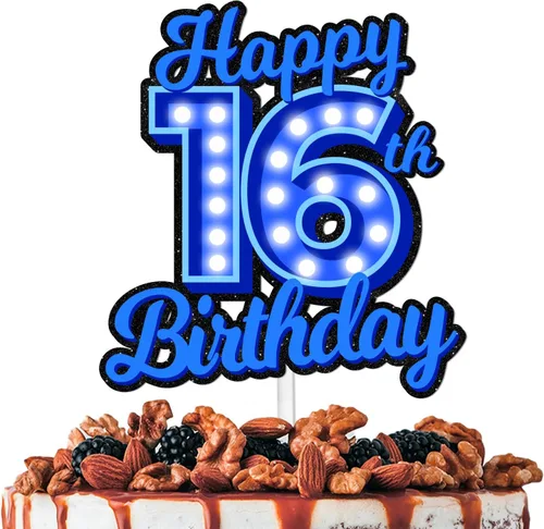 Miniatura 15 de Decoración de pastel de cumpleaños 10 con purpurina azul Let's Glow Crazy Party Theme Decor Supplies Men Women Happy Birthday 10 Anniversary Party