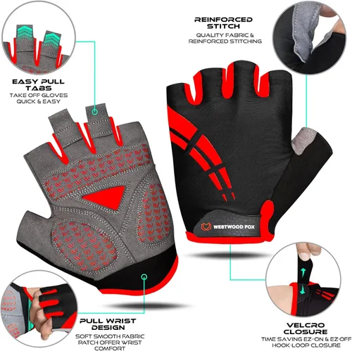 Miniatura 2 de WESTWOOD FOX Guantes de ciclismo para hombres y mujeres, medio dedo, unisex, acolchados, antideslizantes, guantes de bicicleta de montaña