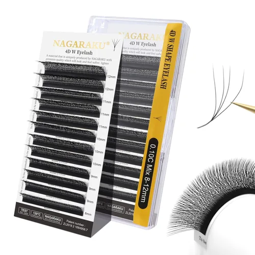 Miniatura 14 de NAGARAKU Extensiones de pestañas Double Tips 4D W, suministros con puntas dobles, gruesas con rizado D de 0.07 mm, bandeja mixta 8-15 mm, 0.07-D