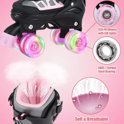 Miniatura 3 de Nattork - Patines de ruedas para niños y niñas, 4 tamaños, patines ajustables con ruedas iluminadas, divertidos patines para niños pequeños, Rosa