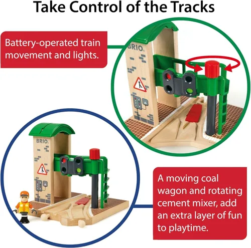 Miniatura 9 de BRIO World Signal Station - Juego de 2 piezas de pista de tren de madera con luz roja interactiva y figura - Certificado FSC - Compatible con todos