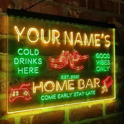Miniatura 7 de Letrero de luz de neón LED tricolor para fiesta de cerveza, bar, personalizable, nombre, fecha, texto y cita, fuente verde y rojo y amarillo, 13 x
