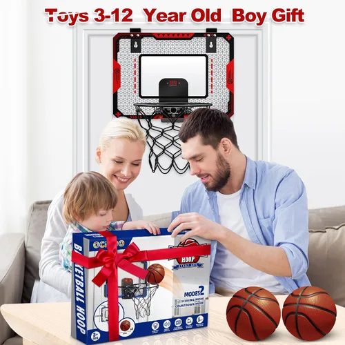 Miniatura 6 de Aro de baloncesto interior para niños de 5 a 10 años, con marcador electrónico y 3 bolas, mini aro sobre la puerta para cumpleaños de niños