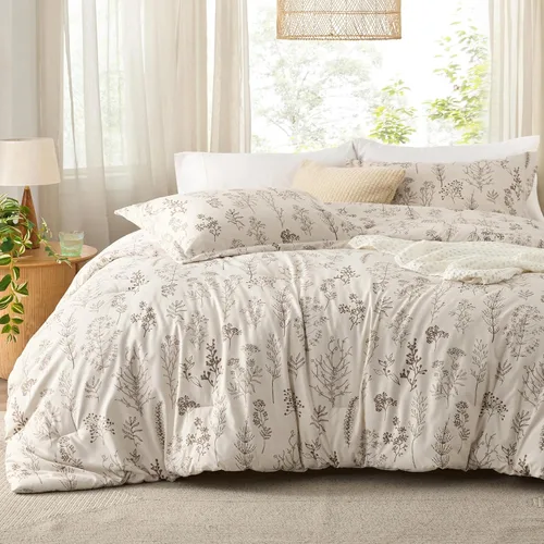 Miniatura 31 de Bedsure - Juego de edredón tamaño King, juego de ropa de cama verde salvia, 3 piezas de ropa de cama floral bonita, 1 edredón reversible suave