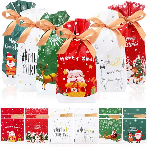 Miniatura 10 de Coopay 200 bolsas para galletas de Navidad con copos de nieve, pequeñas bolsas de celofán para golosinas, 5.5 x 5.5 pulgadas, autoadhesivas