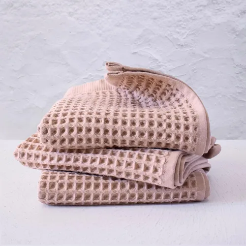 Miniatura 29 de PÜSKÜL - Paquete de 2 toallas de baño y spa de punto gofre, 100% algodón orgánico turco de alta calidad, fina de secado rápido, fabricadas en Beige