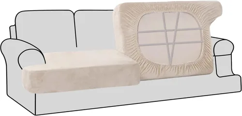 Miniatura 46 de H.VERSAILTEX Fundas de terciopelo elástico para silla con cojín en forma de T para sala de estar, funda de sofá, funda de asiento con cojín