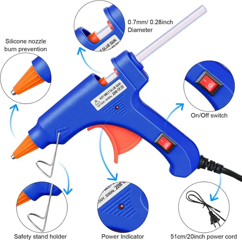 Miniatura 3 de Zhengmy 12 piezas mini pistolas de pegamento para manualidades, pistolas termofusibles, pegamento a baja temperatura con protección contra Azul