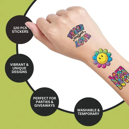 Miniatura 3 de Paquete de 120 tatuajes multicolores para adolescentes – 12.125 x 8 pulgadas (120 unidades) – Diseños variados emocionantes y únicos – Tatuajes