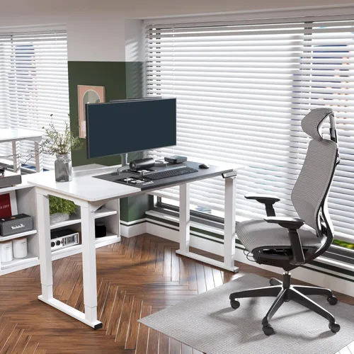 Miniatura 4 de SANODESK Escritorio de pie de 4 patas, escritorio eléctrico ajustable en altura con ajustes preestablecidos de memoria para oficina en casa, Blanco