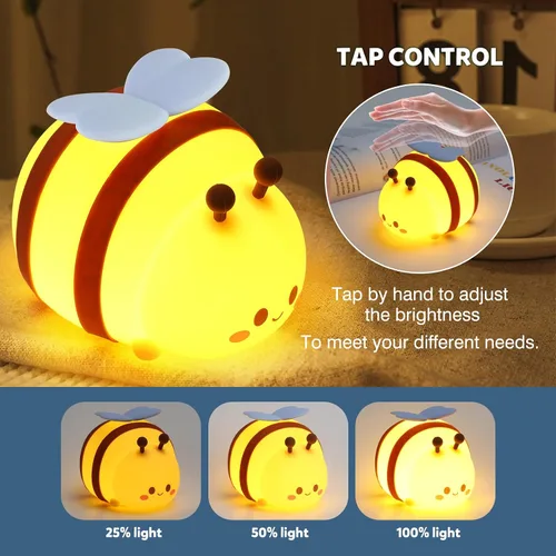 Miniatura 7 de Luz nocturna de abeja, bonita lámpara de noche de animales de silicona, lámpara de noche para habitación de niños, lámpara LED regulable, lámpara