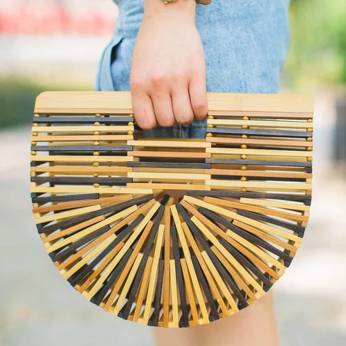Miniatura 6 de RULER TRUTH Bolso de bambú para mujer de paja hecho a mano, bolso de bambú natural para playa de verano