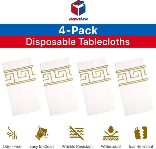 Miniatura 4 de Paquete de 4 manteles desechables en blanco y negro de 54 x 108 pulgadas, resistentes, impermeables, fundas de plástico rectangulares con diseño