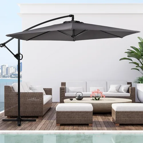 Miniatura 9 de Shintenchi Sombrilla de patio con inclinación fácil, manivela y base cruzada, para exteriores, voladizo, para colgar, toldo para protección solar