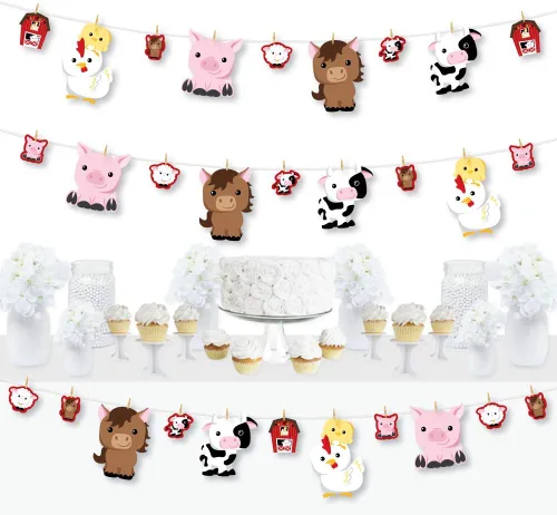 Big Dot of Happiness Animales de granja, decoración de bricolaje para baby shower o fiesta de cumpleaños, guirnalda de pinzas para la ropa, 44 piezas