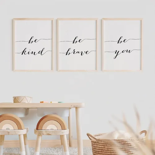 Miniatura 5 de DREAM BIG PRINTABLES Impresiones artísticas de pared "Sé amable, sé valiente, sé tú mismo" (juego de 3) - sin marco - 20x25 cm de arte motivacional