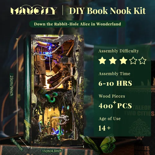 Miniatura 2 de CCCDF Kit de Rincón de Libros, Kit de Rincón de Libros con Cubierta Antipolvo para Adultos Kit de Casa en Miniatura DIY Rompecabezas de Madera 3D
