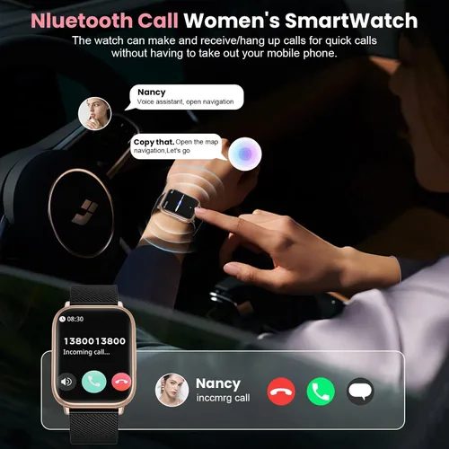 Miniatura 4 de Reloj inteligente para mujer, reloj de fitness de 1.83 pulgadas con presión arterial, llamadas/mensajes, seguimiento de ciclo femenino, frecuencia