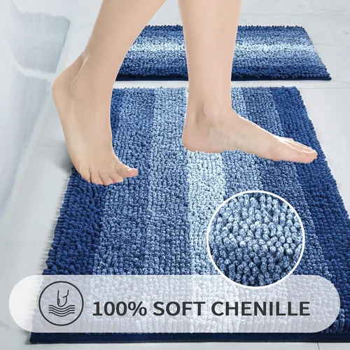 Miniatura 2 de Gibelle Alfombras Azules para Baño, Alfombra de Baño de Chenilla de Lujo, Alfombra Pequeña Antideslizante para Ducha y Alfombras para el Suelo
