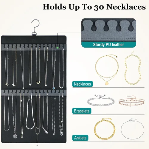 Miniatura 4 de Organizador de joyas colgante de doble cara con colgador para armario pequeño, soporte para collar sin enredos sobre la puerta, gran capacidad, 300