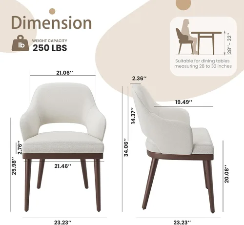 Miniatura 2 de MALOL Juego de 2 sillas de comedor de madera, silla moderna tapizada de tela para comedor, sillas laterales de cocina, silla de cena campestre