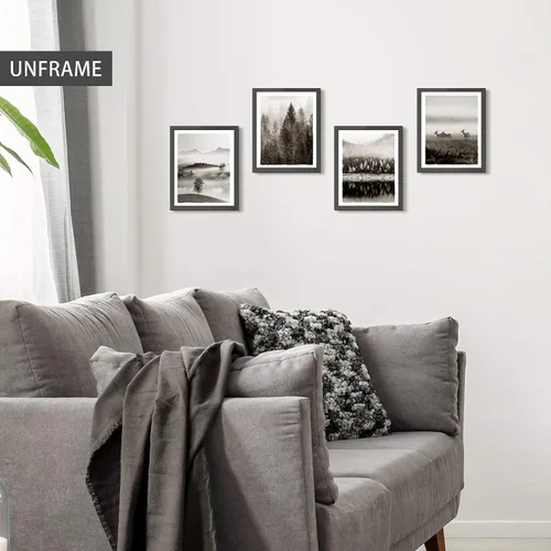 Miniatura 7 de Imágenes de paisajes de la naturaleza, arte para pared, bosque brumoso, árbol, montaña, animales salvajes, ciervos, lago, escena, obra de arte