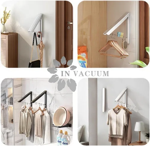 Miniatura 4 de IN VACUUM Perchero de secado de ropa, perchero retráctil montado en la pared para lavandería, garaje, uso en interiores y exteriores, aluminio