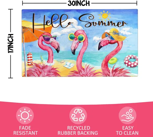 Miniatura 3 de Tapete de verano para puerta de playa, tropical, para interiores y exteriores, antideslizante, con flamenco, entrada, porche, puerta de bienvenida
