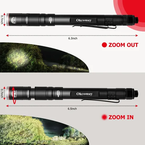 Miniatura 5 de okcomuy Linterna de Lápiz Recargable IP67 Impermeable con Clip de Bolsillo 4-Zoomable, Linterna de Bolsillo Perfecta para Inspección, Trabajo