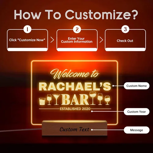 Miniatura 2 de Letrero de Bar Personalizado, Regalos para Bar en Casa, Placa Acrílica LED Personalizada Luz Nocturna, Letrero LED Iluminado para Decoración de Pub