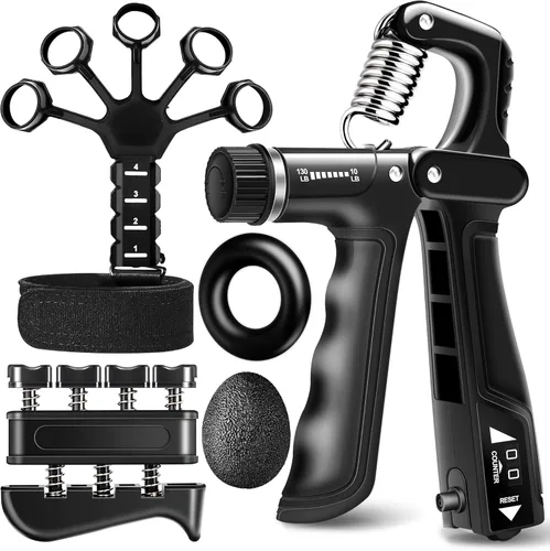 Kits de entrenamiento de fuerza de agarre (paquete de 5), fortalecedor de antebrazo con resistencia ajustable, probador de fuerza de agarre,