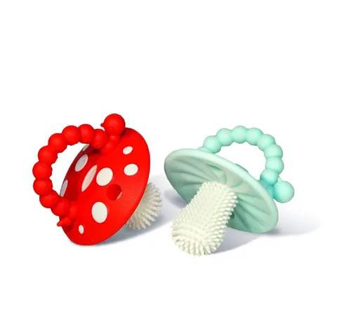 RaZbaby Juguete mordedor de silicona suave para bebés de 3 meses y bebé, masajeador, cerdas para aliviar la dentición, alivia las encías doloridas,
