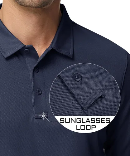 Miniatura 3 de MAGCOMSEN Camisas polo para hombre, 3 botones, secado rápido, manga larga, tácticas, camisa de golf